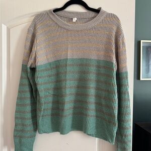 Striped Green and Gray Women's Sweater